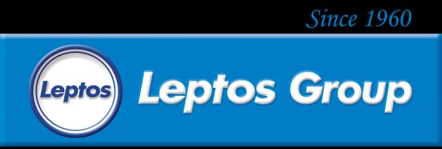 Leptos Group logo, featuring a stylized letter L in blue and white.